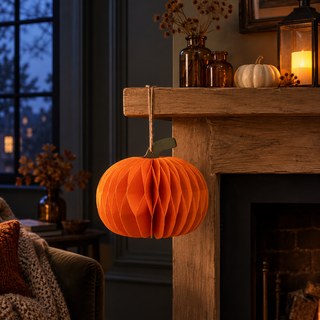 Sass & Belle Orange Honeycomb Pumpkin Hanging Halloween Decoration