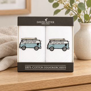 Dalaco Campervan Embroidered Cotton Handkerchief Gift Set | Travel Gift for Men