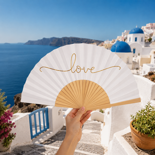 Fantastico Fans Love Hand Fan | White & Gold Wedding Fan