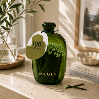 Maegen Long Matches in Green Glass Bottle | 100 Luxury Safety Matches