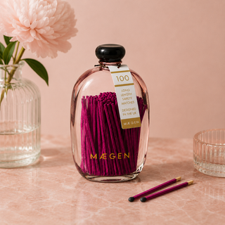 Maegen Long Matches in Pink Glass Bottle | 100 Luxury Safety Matches