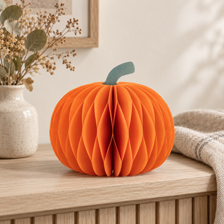 Sass & Belle Orange Honeycomb Paper Pumpkin Standing Halloween Decoration