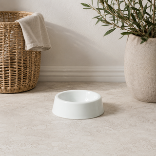 Falcon Enamel Dog Bowl | White Pet Bowl with Wide Base