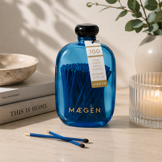 Maegen Long Matches in Blue Glass Bottle | 100 Luxury Safety Matches
