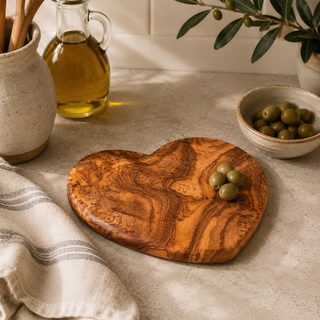 Olive Wood Heart-Shaped Cheese & Chopping Board – 24cm