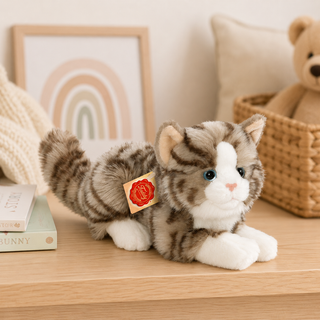 Hermann Teddy Grey Tabby Lying Cat Soft Toy – 20cm Plush Cat