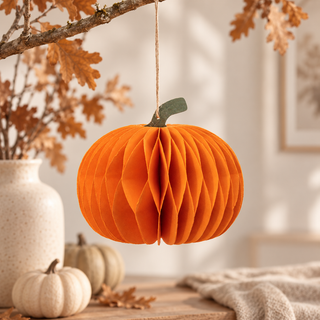 Sass & Belle Orange Honeycomb Pumpkin Hanging Halloween Decoration