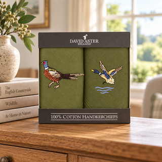 Dalaco Pheasant & Duck Embroidered Cotton Handkerchiefs – Set of Two