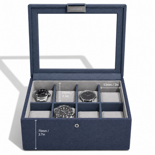 Stackers Navy Watch Box with Glass Lid – 8 Watches