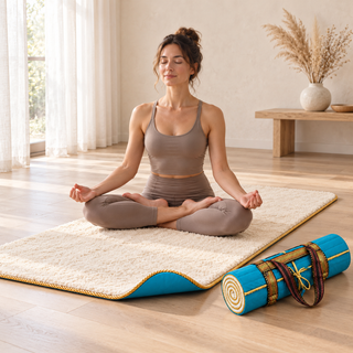 Holistic Silk Lavender Yoga Rug Mat Aegean Blue – Non-Slip Vegan Yoga & Meditation Mat
