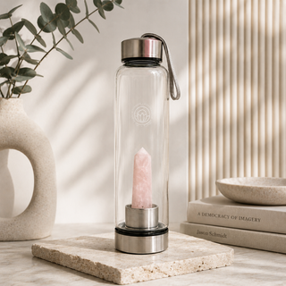 Rose Quartz Crystal Water Bottle | Glass Wellness Bottle