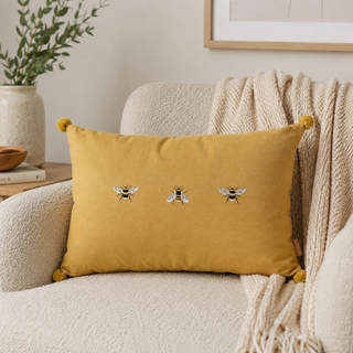 Sophie Allport Embroidered Bee Cotton Cushion with Feather Inner