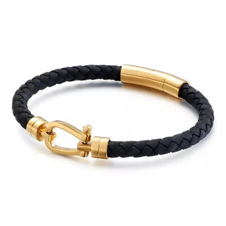 Glen Ogal Blair Atholl Gold & Black Leather Bracelet