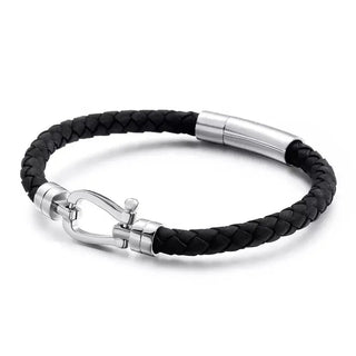 Glen Ogal Blair Atholl Silver & Black Leather Bracelet