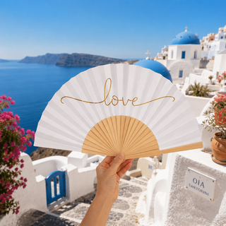 Fantastico Fans Love Hand Fan | White & Gold Wedding Fan