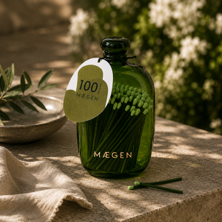 Maegen Long Matches in Green Glass Bottle | 100 Luxury Safety Matches