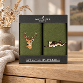 Dalaco Stag & Hare Embroidered Cotton Handkerchief Gift Set | Men’s Handkerchiefs