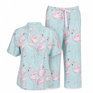 Grace Flamingo Print Cropped Pyjama Set | Women’s Cotton Modal Sleepwear