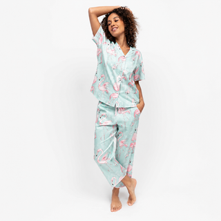 Grace Flamingo Print Cropped Pyjama Set | Women’s Cotton Modal Sleepwear