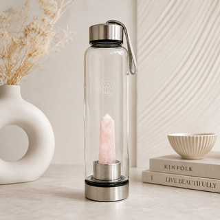 Rose Quartz Crystal Water Bottle | Glass Wellness Bottle