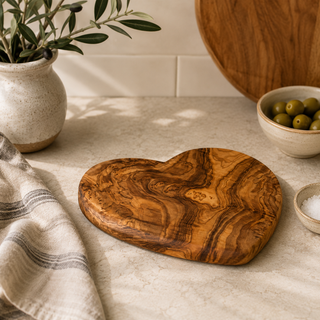 Olive Wood Heart-Shaped Cheese & Chopping Board – 24cm