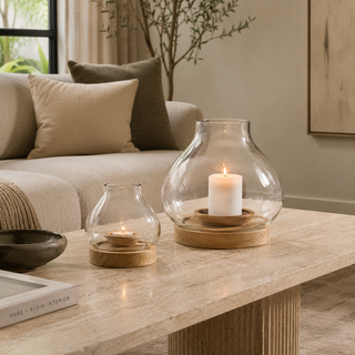 Nkuku Naryla Lantern Large | Recycled Glass & Mango Wood