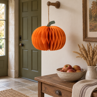Sass & Belle Orange Honeycomb Pumpkin Hanging Halloween Decoration