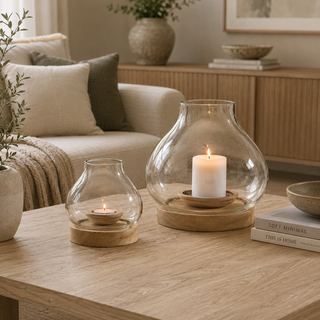Nkuku Naryla Lantern Large | Recycled Glass & Mango Wood