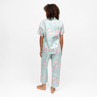 Grace Flamingo Print Cropped Pyjama Set | Women’s Cotton Modal Sleepwear