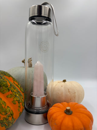 Rose Quartz Gemstone Glass Water Bottle