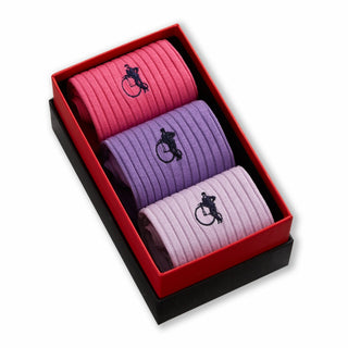 London Sock Company pastel sock gift box angled view showing pink, lilac and blush ribbed socks
