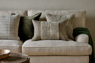 Paduna jute cotton cushion on neutral sofa interior