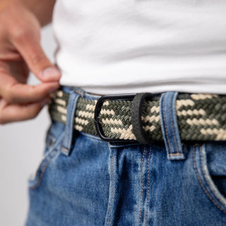 Billybelt The Amazonia Elastic Woven Belt – Green & Beige