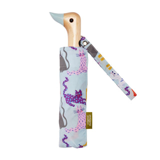 Blue cat design wooden duck head adults folding umbrella