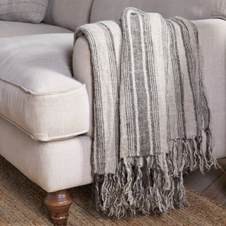 Nkuku Odisha Linen Throw | Natural & Charcoal Stripe