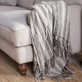 Nkuku Odisha Linen Throw | Natural & Charcoal Stripe