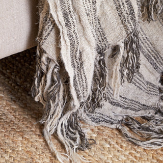 Nkuku Odisha Linen Throw | Natural & Charcoal Stripe