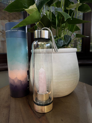 Rose Quartz Gemstone Glass Water Bottle