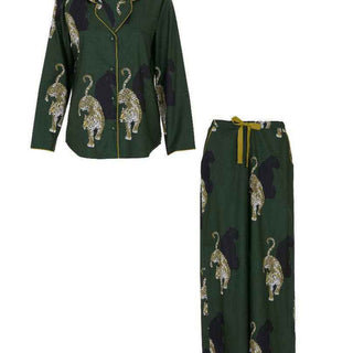 Cyberjammies Olive Leopard Print Pyjama Set | Women’s Cotton Blend Nightwear