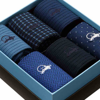 London Sock Company Dash of Class Navy – Men’s Cotton Socks, 6 Pair Gift Box (Size M, 8-10.5)