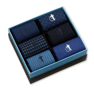 London Sock Company Dash of Class Navy – Men’s Cotton Socks, 6 Pair Gift Box (Size M, 8-10.5)