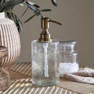 Nkuku Ilcoso Recycled Hammered Glass Soap Dispenser – Clear