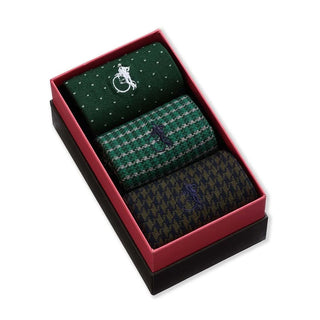 London Sock Company Classic Greens Socks – 3 Pairs of Scottish Lisle Cotton Blend Patterned Socks (Size 8-10.5)