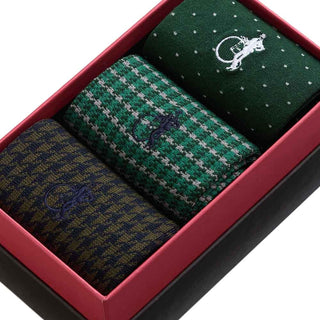 London Sock Company Classic Greens Socks – 3 Pairs of Scottish Lisle Cotton Blend Patterned Socks (Size 8-10.5)