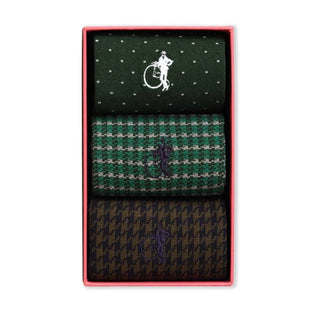 London Sock Company Classic Greens Socks – 3 Pairs of Scottish Lisle Cotton Blend Patterned Socks (Size 8-10.5)