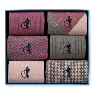 London Sock Company Dash of Class Stone Rose – Men’s Cotton Socks, 6 Pair Gift Box (Size M, 8-10.5)