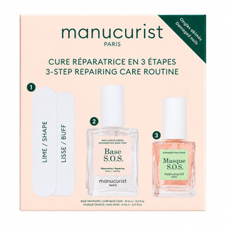 Manucurist S.O.S. Nail Repair Kit – Strengthening Base Coat, Overnight Nail Mask & Mini File Duo