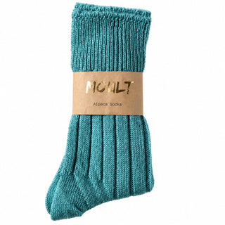 Moult teal alpaca socks