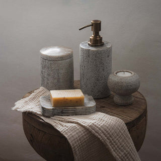 Nkuku Asana Marble Soap Dispenser – Grey, Hand-Etched
