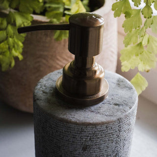 Nkuku Asana Marble Soap Dispenser – Grey, Hand-Etched